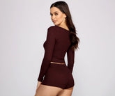 Chenille Knit Pajama Top and Shorts Set Sai Feel